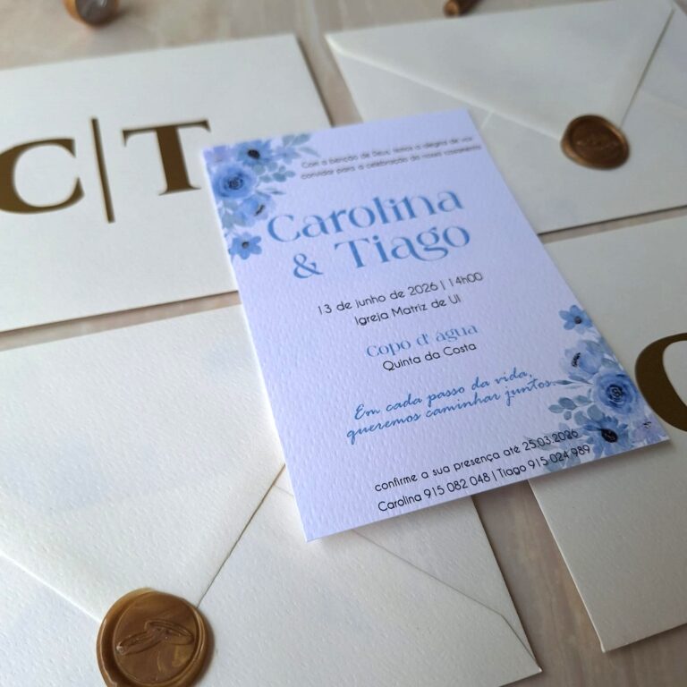 convite floral azul